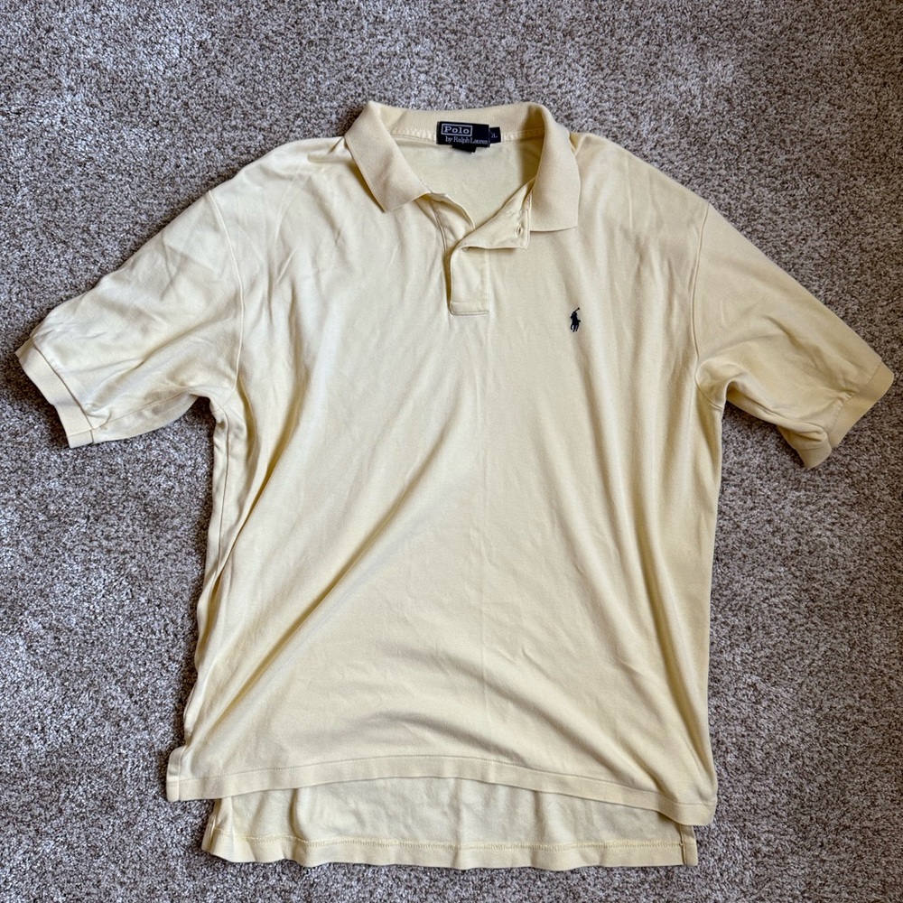 Ralph Lauren Pale Yellow Men's Polo Shirt with Navy Pony